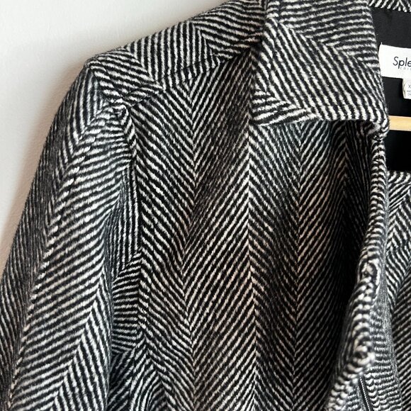 Splendid TIA Herringbone Crop Biker Jacket XTRA-SMALL XS in Black White Colorway - Picture 4 of 13